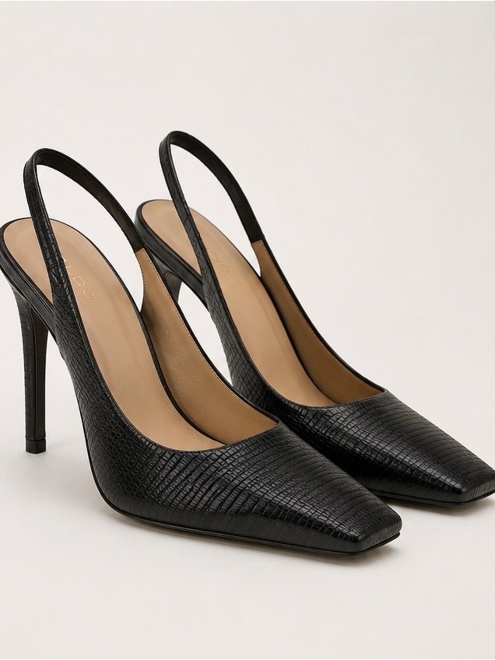 ALDO Rhiraniel Black Textured Slingback Heels